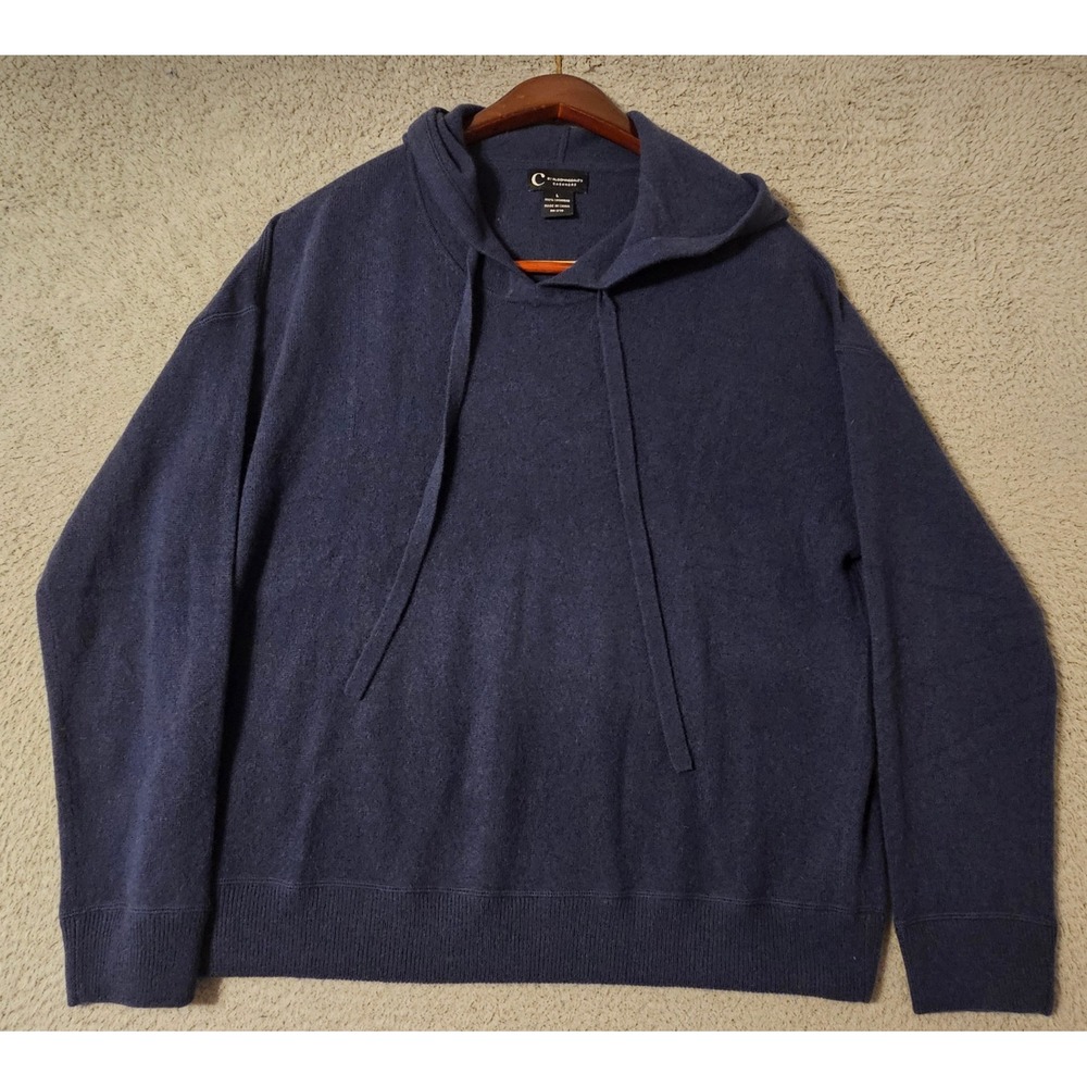 C by Bloomingdales Cashmere Hoodie Sweater Womens Large Navy Blue Pullover L